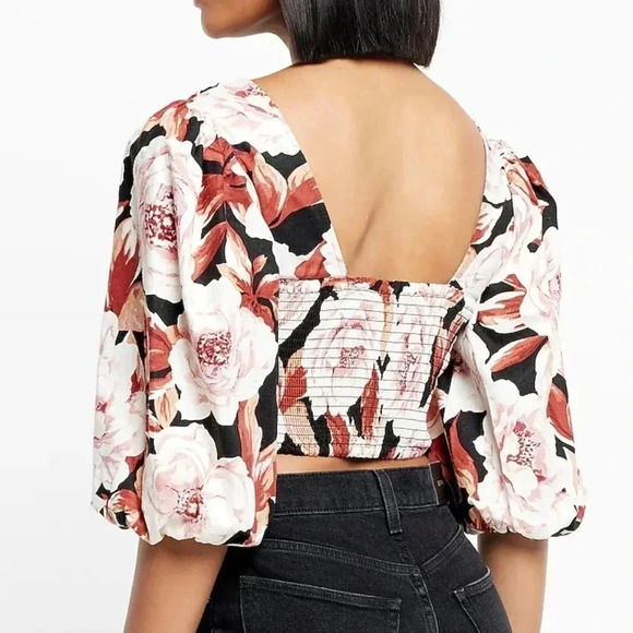 Express Floral Print Linen Blend Ruched Cropped Top NWT - Picture 13 of 16